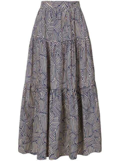 STAUD Sea geometric-print midi skirt
