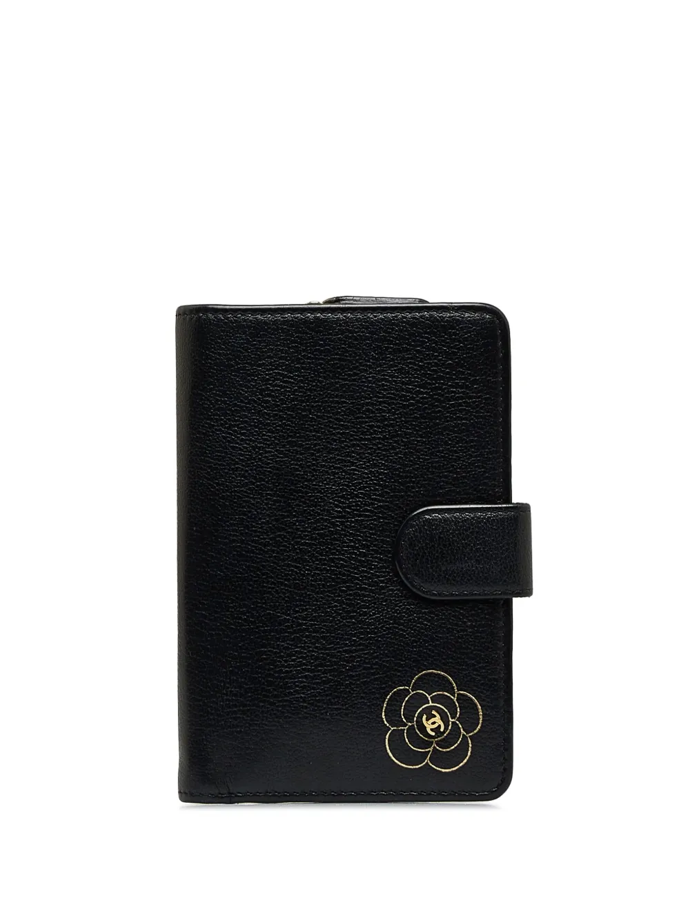 Pre-owned Chanel 2012 Camélia Leather Wallet In Black