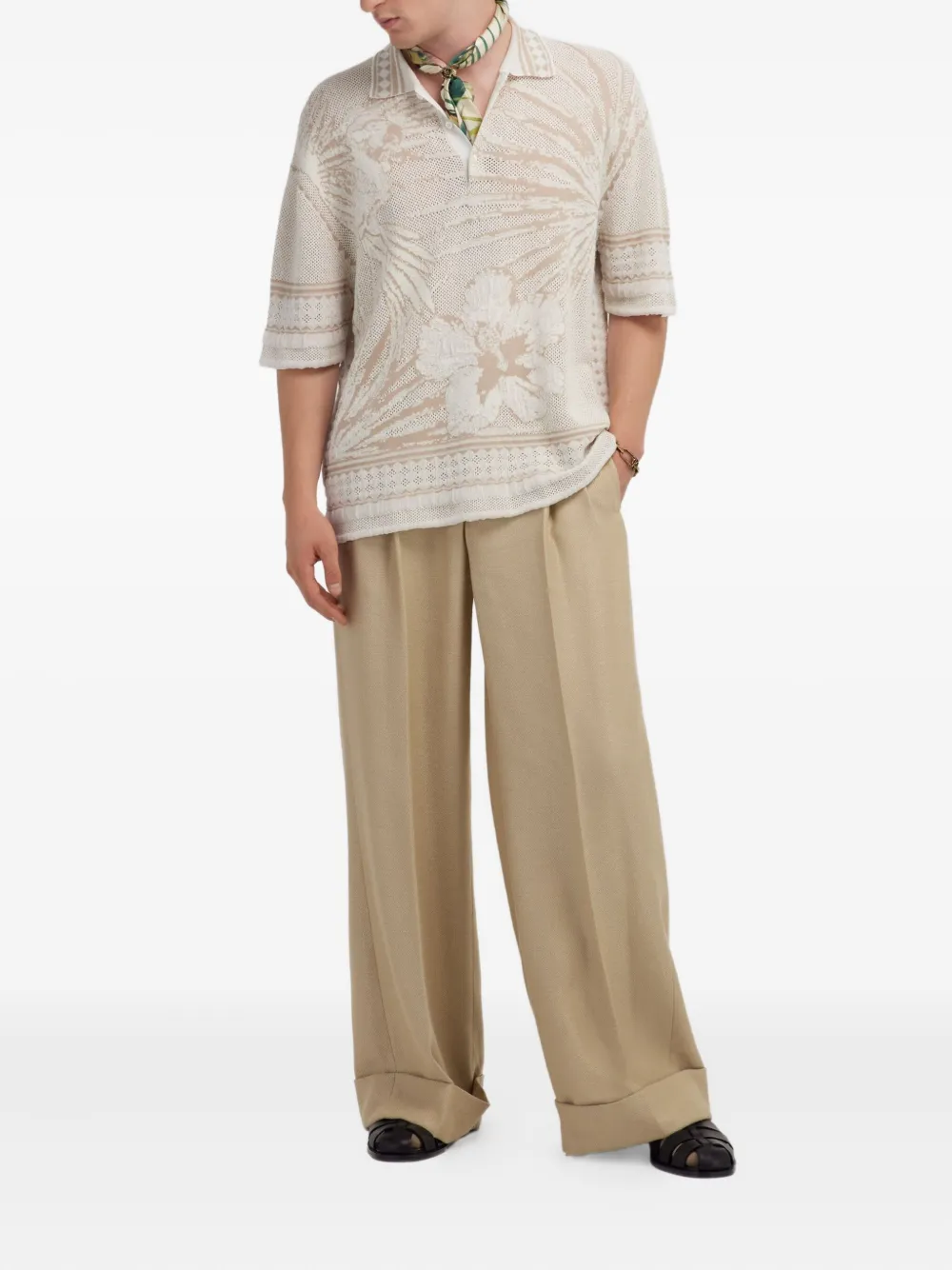 Roberto Cavalli Polotrui met bloemenprint - Beige