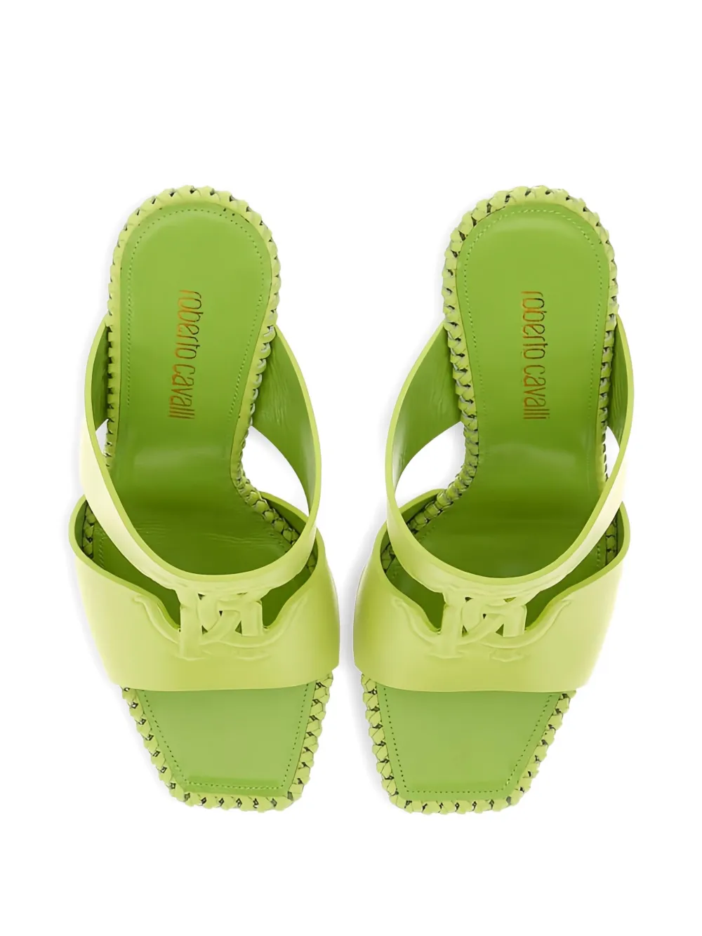 Roberto Cavalli braided-trim block-heel sandals Green