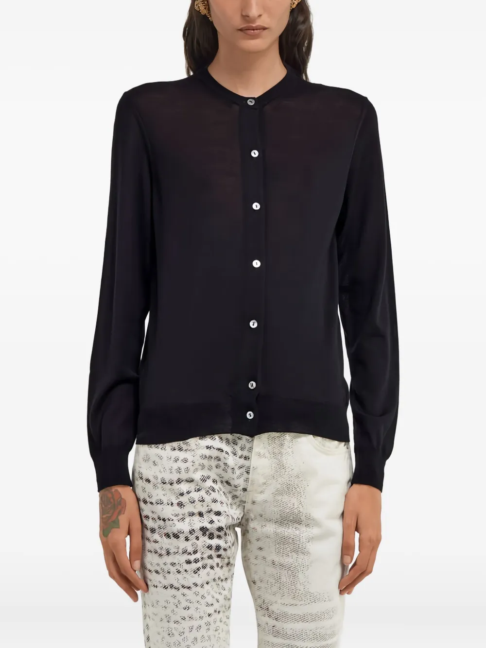 Roberto Cavalli Button-front Wool Cardigan In Black