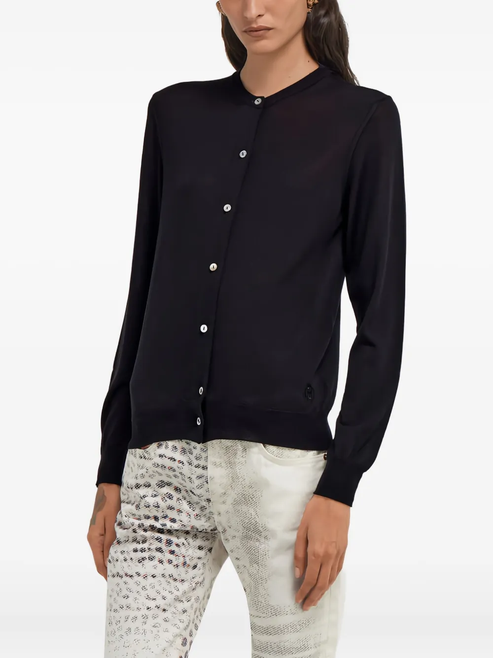 Roberto Cavalli Button-front Wool Cardigan In Black