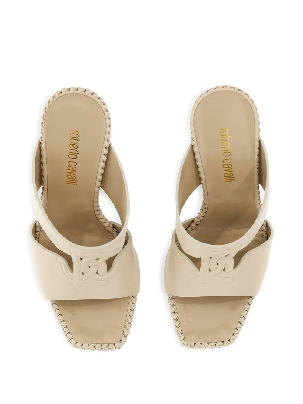 Roberto Cavalli braided-trim block-heel sandals Neutrals