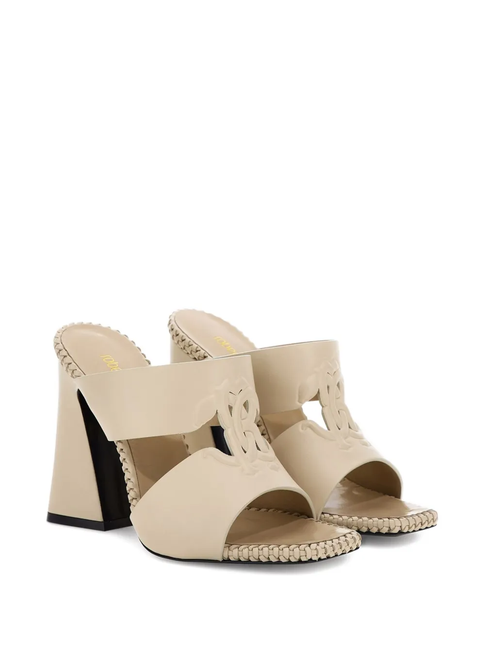 Roberto Cavalli braided-trim block-heel sandals Neutrals