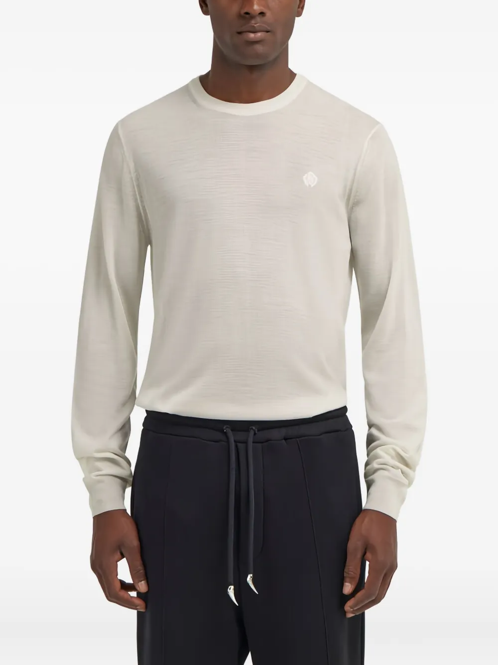 Roberto Cavalli Embroidered Wool Sweater In Neutral