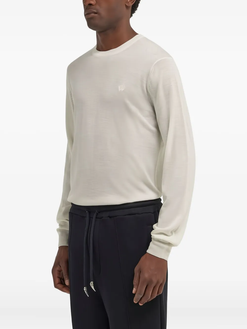 Roberto Cavalli Embroidered Wool Sweater In Neutral