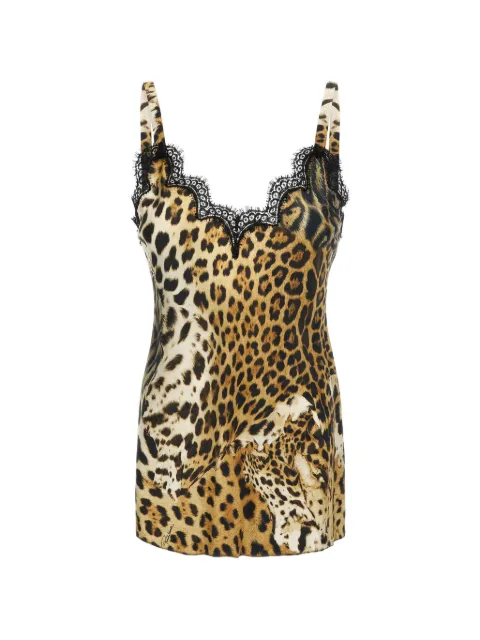 Roberto Cavalli jaguar-print sleeveless lace-trim blouse