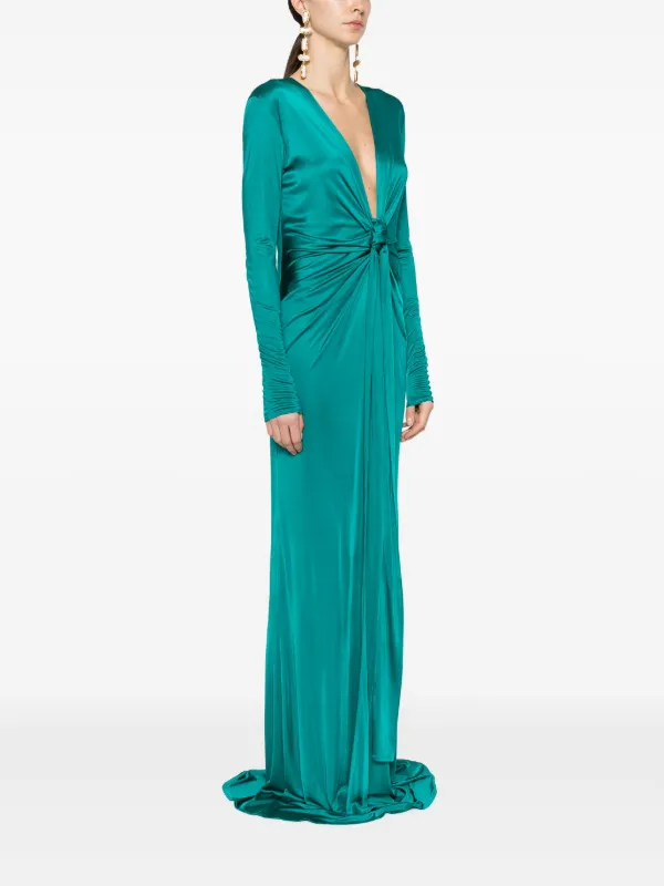 Roberto Cavalli Plunging concealedV-neck Gown Green FARFETCH PH