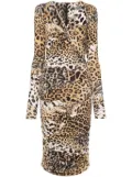 Roberto Cavalli Jaguar Skin-print ruched dress - Neutrals