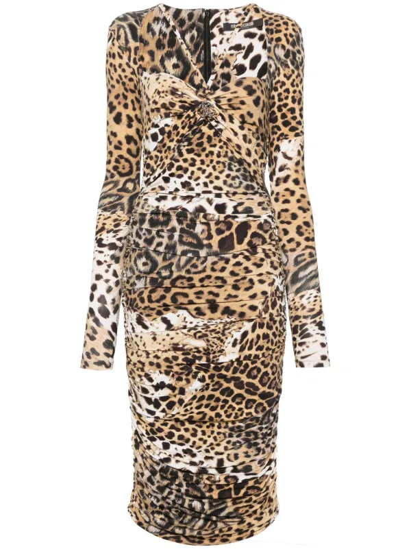 ワンピース ROBERTO CAVALLI JAGUAR SKIN DRESS Jaguar Skin print dress in Light Brown for Women | Roberto