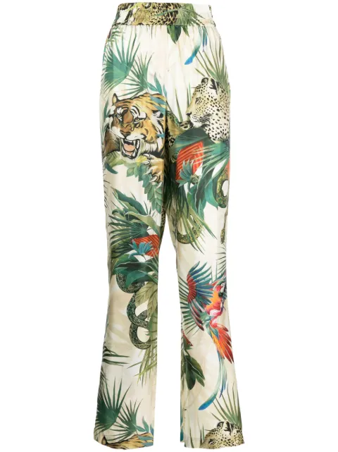 Roberto Cavalli jungle print straight-legged silk trousers