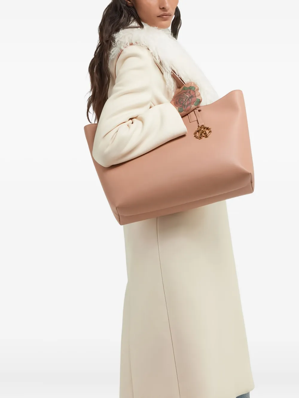 Roberto Cavalli leather logo-plaque tote bag - Roze