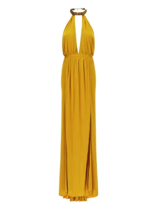 Roberto Cavalli halter-neck Split Maxi Dress | Yellow | FARFETCH GH