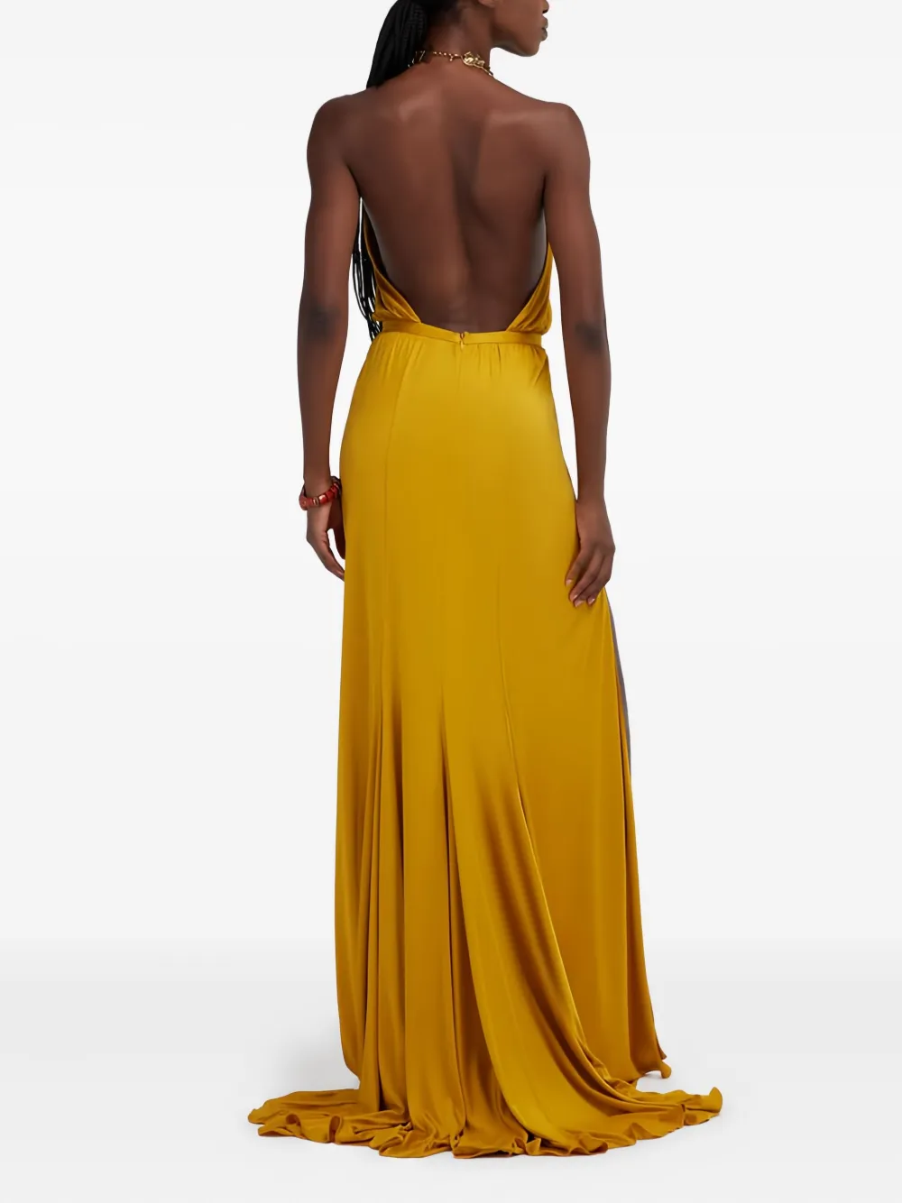 Roberto Cavalli Halter-neck Split Maxi Dress In Yellow