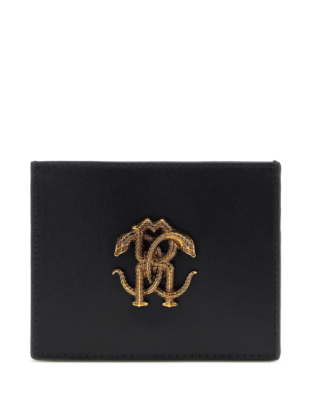 Shop Roberto Cavalli Leather Card Holder In Black