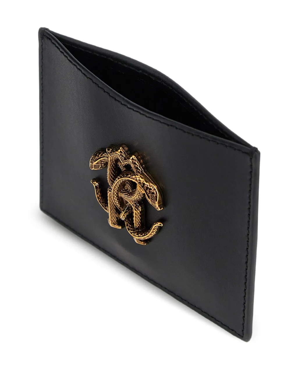 Shop Roberto Cavalli Leather Card Holder In Black