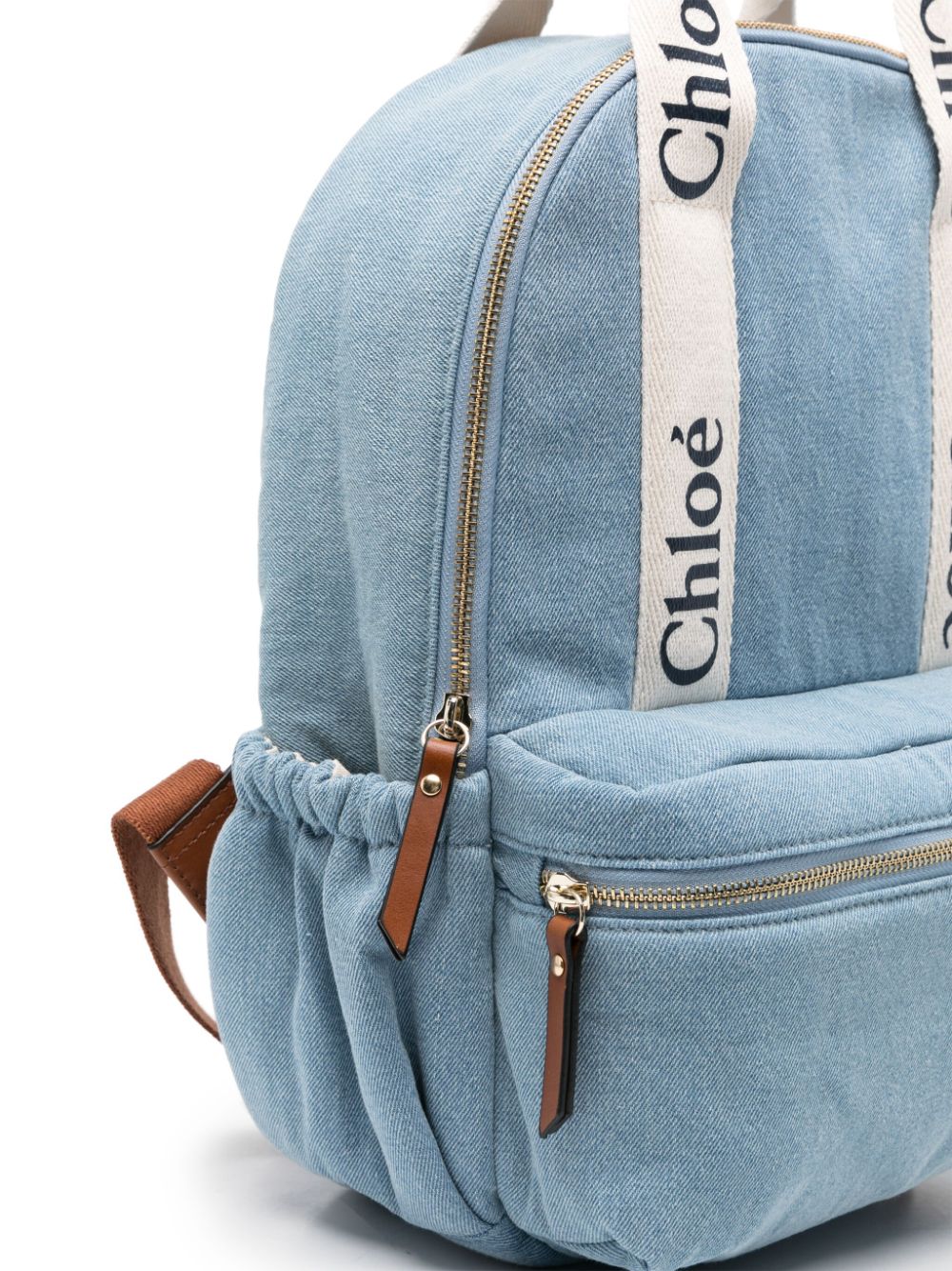 Shop Chloé Logo-sraps Denim Backpack In Blue