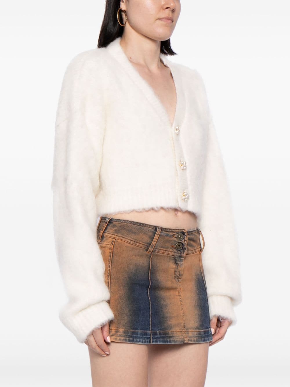 Shop Vetements Brushed Cropped Cardigan In Neutrals