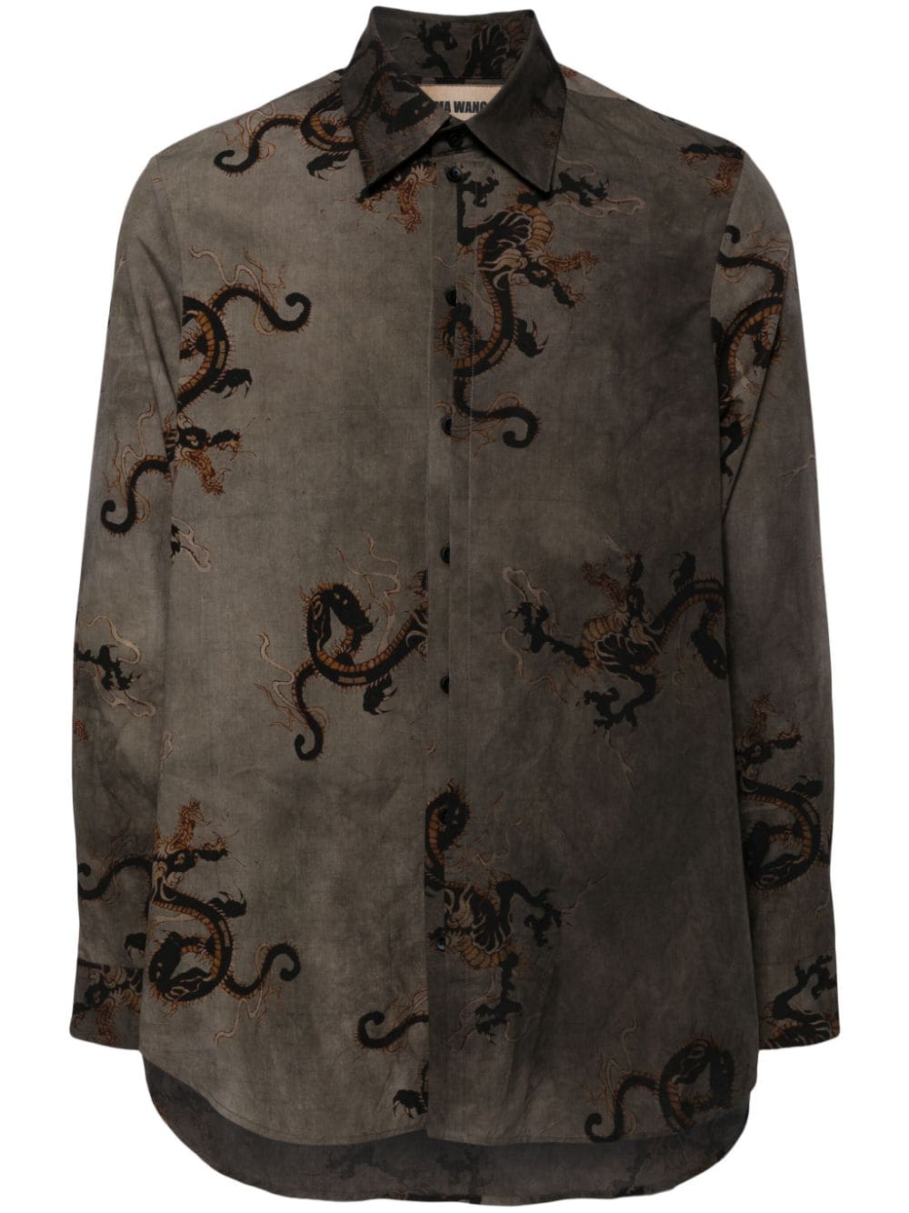 Uma Wang dragon-print long-sleeved shirt Groen