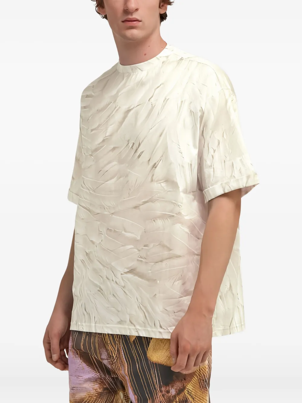 Roberto Cavalli Ice-feathers-print T-shirt In White