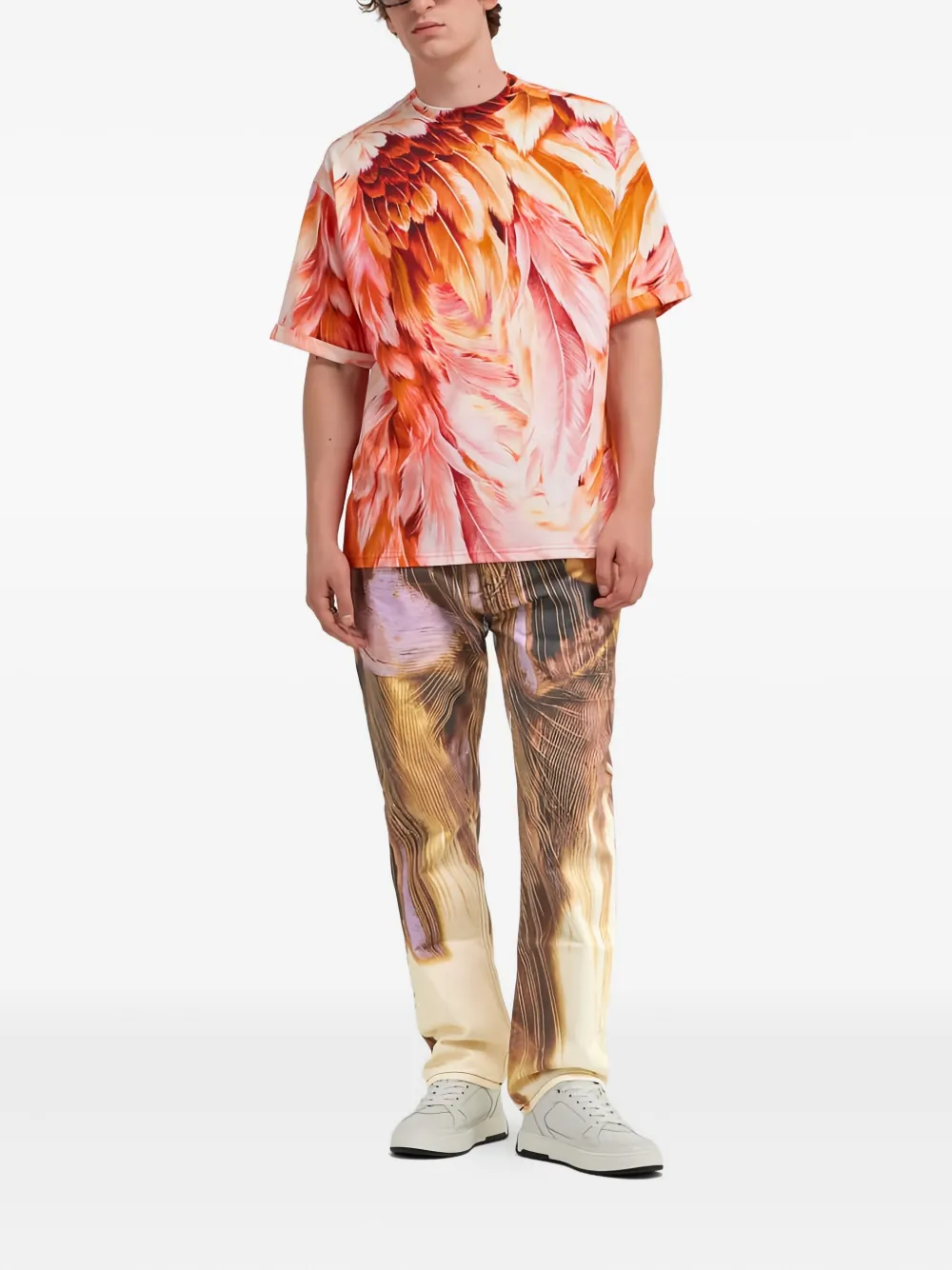 Roberto Cavalli plumage-print T-shirt - Oranje