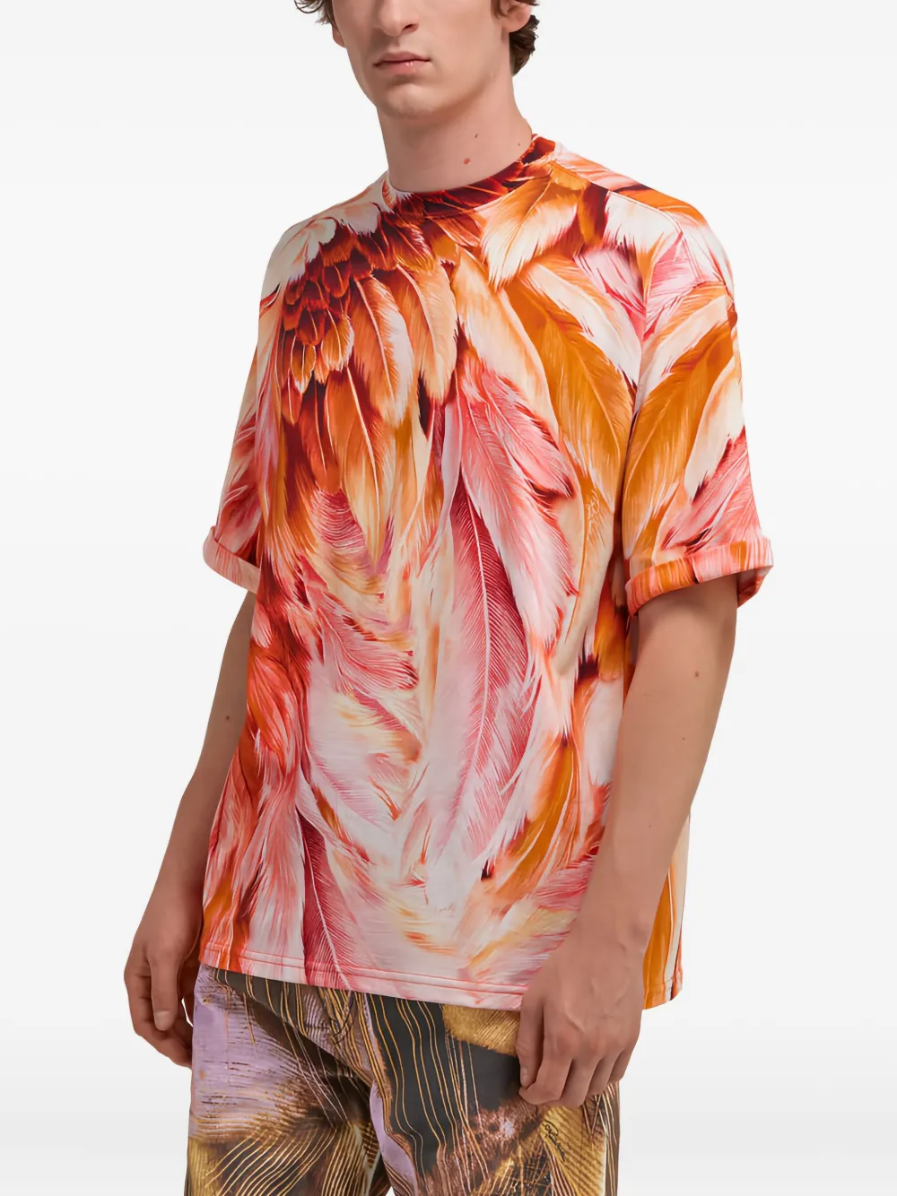 Roberto Cavalli Plumage-print T-shirt In Animal Print
