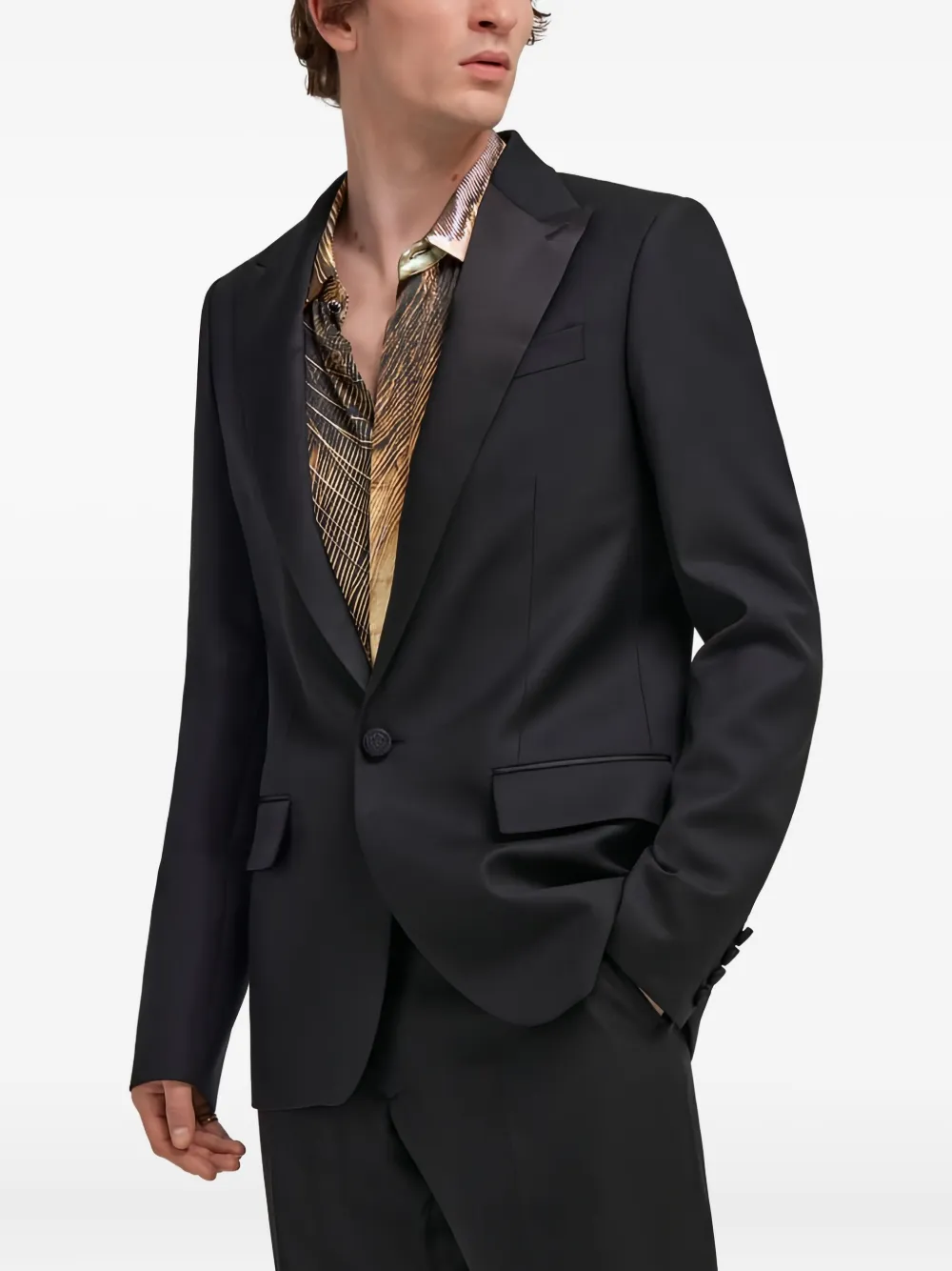 Roberto Cavalli Satin-lapel Single-button Blazer In Black