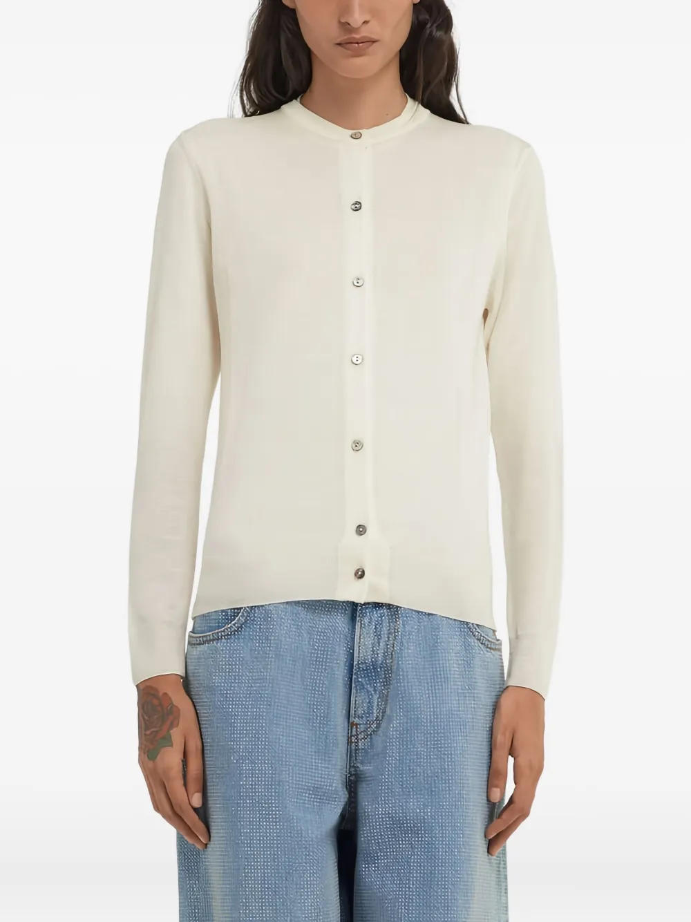 Roberto Cavalli Wool Button-front Cardigan In Neutral