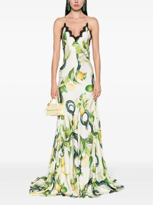 Roberto Cavalli Lemon-print Silk Maxi Dress Neutrals FARFETCH UZ