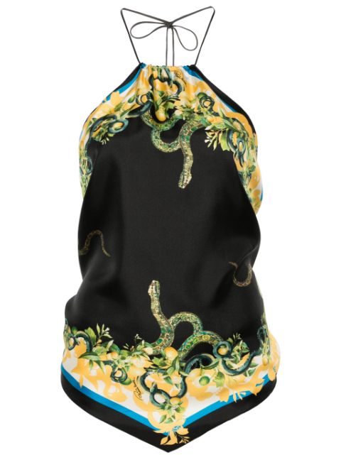 Roberto Cavalli Snake-print halterneck top