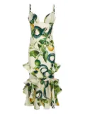 Roberto Cavalli snake-print ruffled midi dress - Neutrals