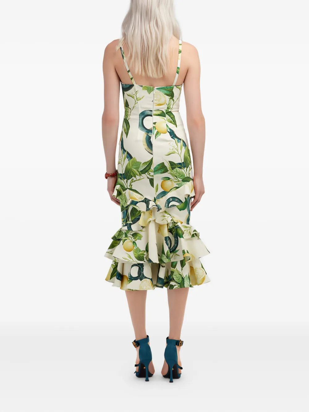 Roberto Cavalli Snake-print Ruffled Midi Dress In White