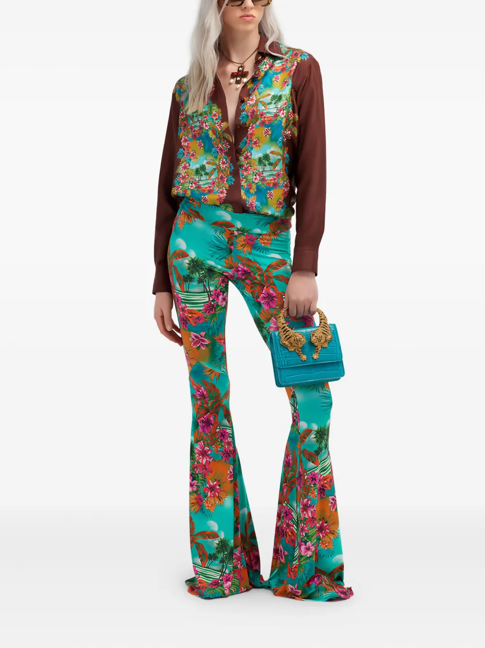 Roberto Cavalli tropical-print silk shirt - Bruin