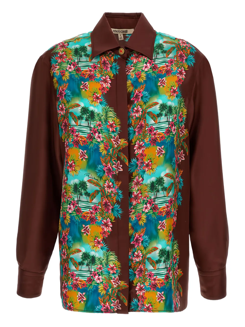 Roberto Cavalli tropical-print silk shirt | Brown | Image 1