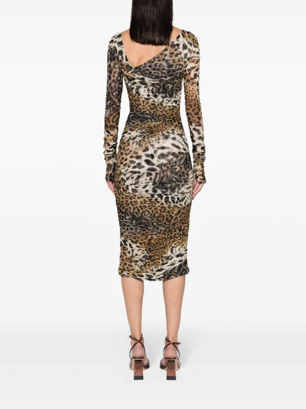 Roberto Cavalli leopard-print Mesh Midi Dress | Neutrals