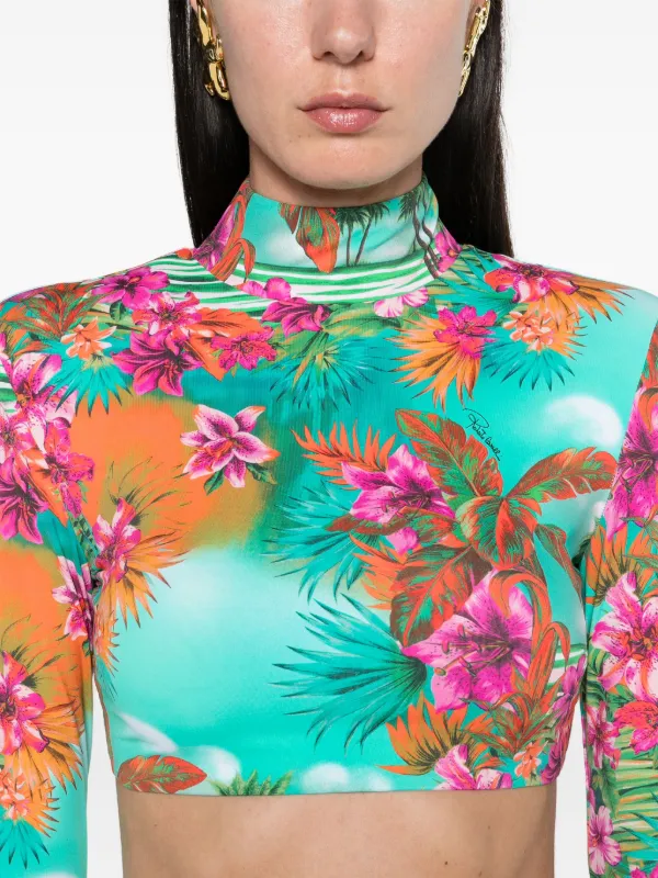 ROBERTO CAVALLI トップス Roberto Cavalli Top Plunging V Neck Rouched Body Front Zip S