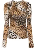 Roberto Cavalli Jaguar Skin-print cut-out blouse - Neutrals