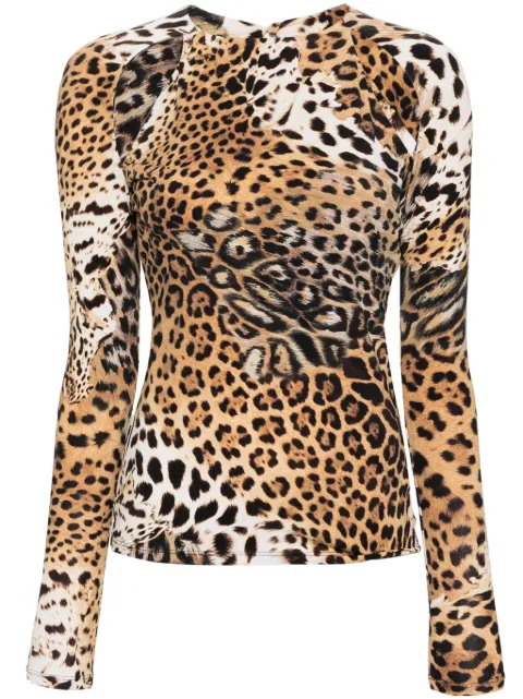 Roberto Cavalli Jaguar Skin-print cut-out blouse