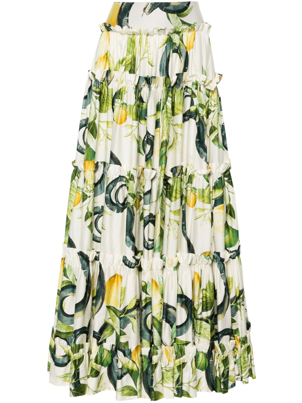 Roberto Cavalli Lemon-print Maxi Full Skirt In Neutrals