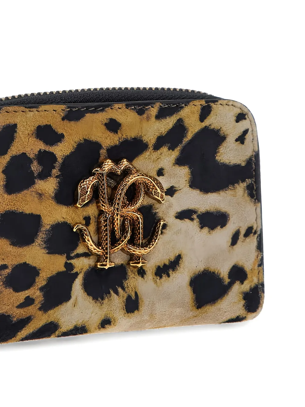 Roberto Cavalli Small Wallet With Monogram Rc And Zip In Brown