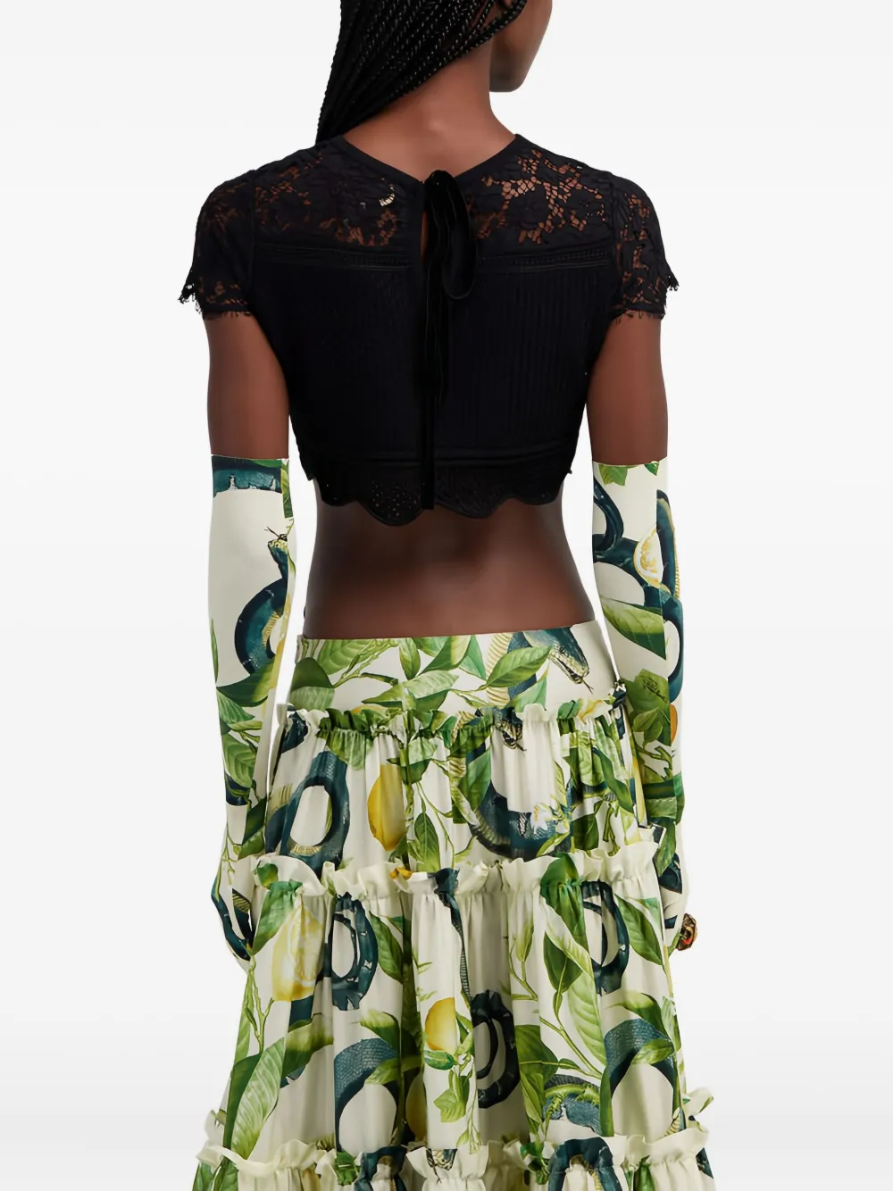Roberto Cavalli Scalloped Cropped Top In Black