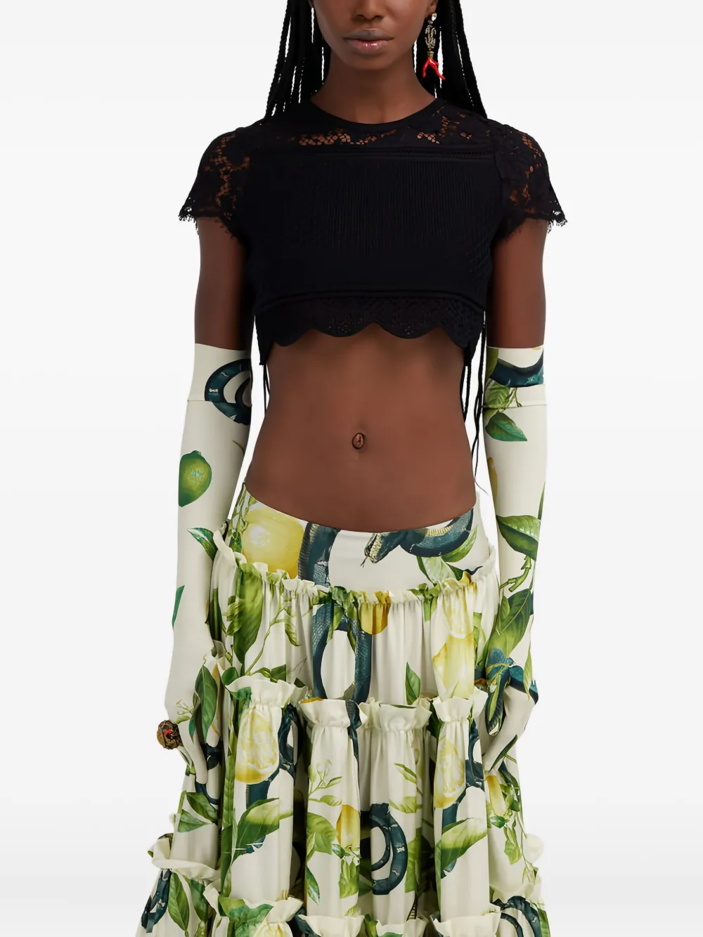 Roberto Cavalli scalloped cropped top - Zwart