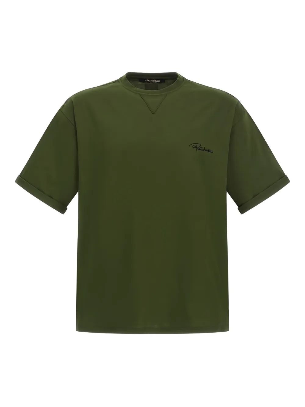Roberto Cavalli T-shirt in cotone con logo ricamato - Verde