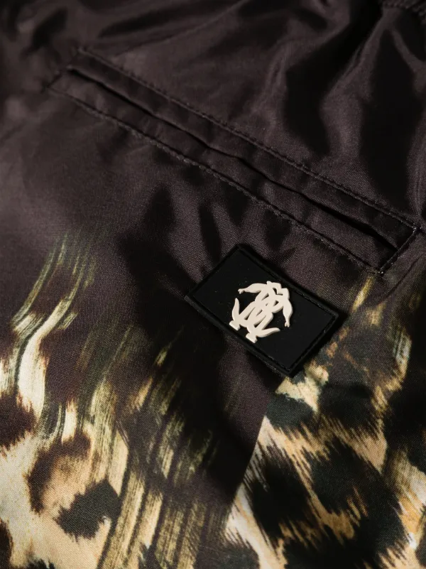 roberto cavalli 2004SSアニマルプリントシルクスイムショーツ Roberto Cavalli Tiger Tooth-detailed leopard-print Swim Shorts