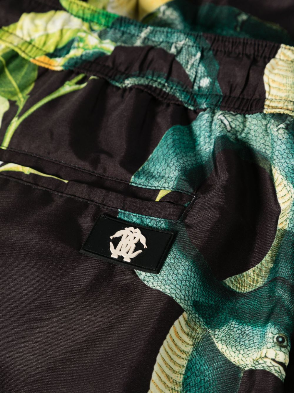 Shop Roberto Cavalli Tiger Tooth-detailed Lemon-print Swim Shorts In Black