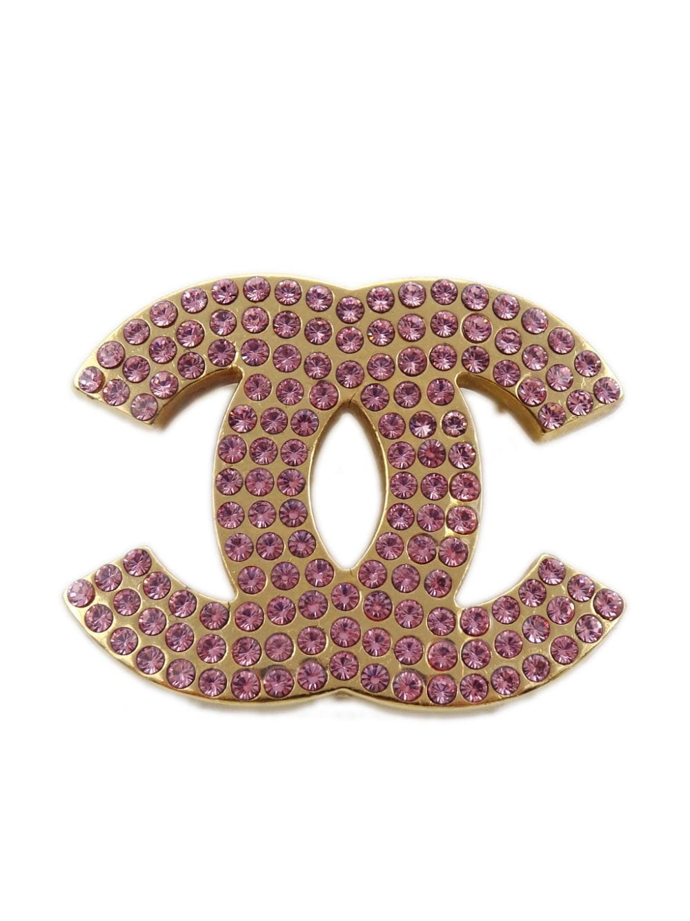 Pre-owned Chanel 2002 Cc Rhinestone-embellished Brooch In Gold