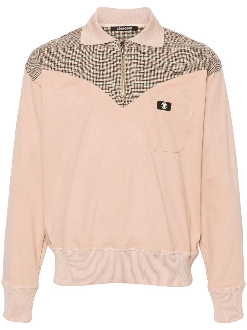 Roberto Cavalli Sweater met colourblocking van imitatiesuède Beige