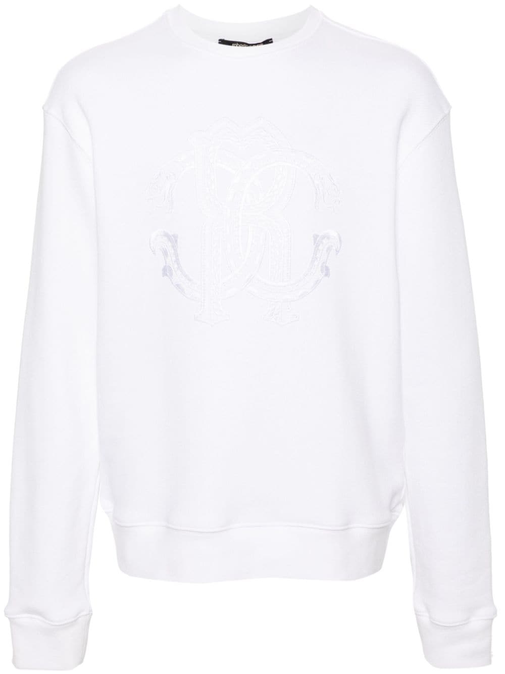 Roberto Cavalli Logo-embroidered Cotton Sweatshirt In White
