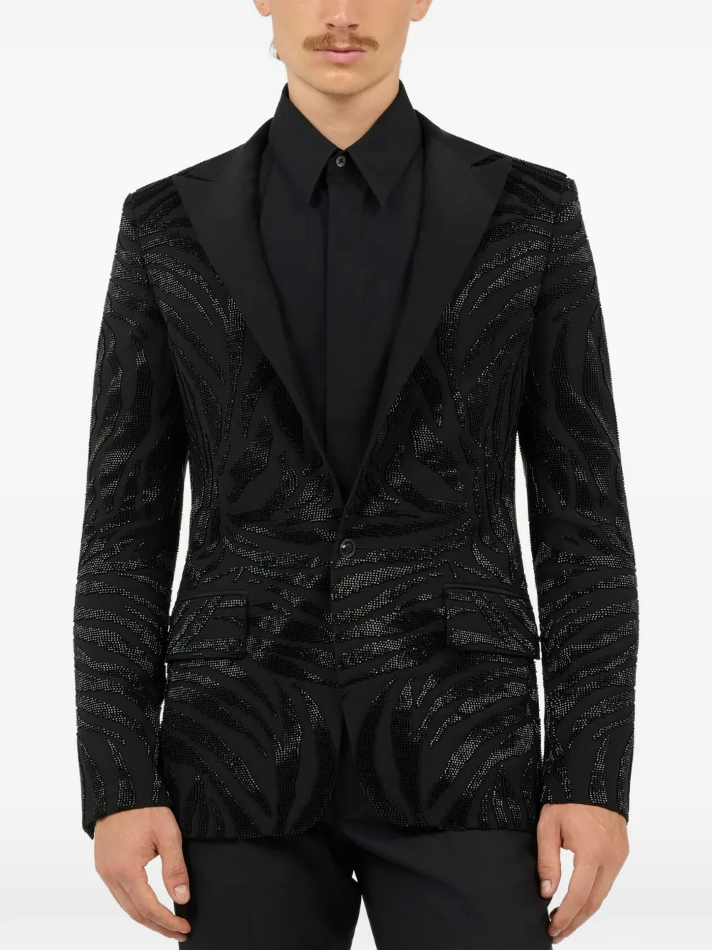Roberto Cavalli zebra-embroidery slim-fit dinner jacket - Nero