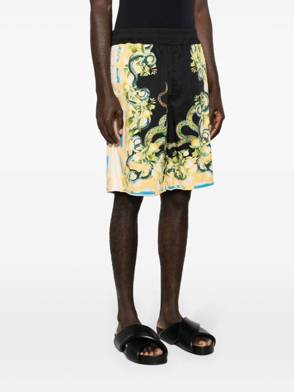 Shop Roberto Cavalli Lemon And Snake-print Bermuda Shorts In Black